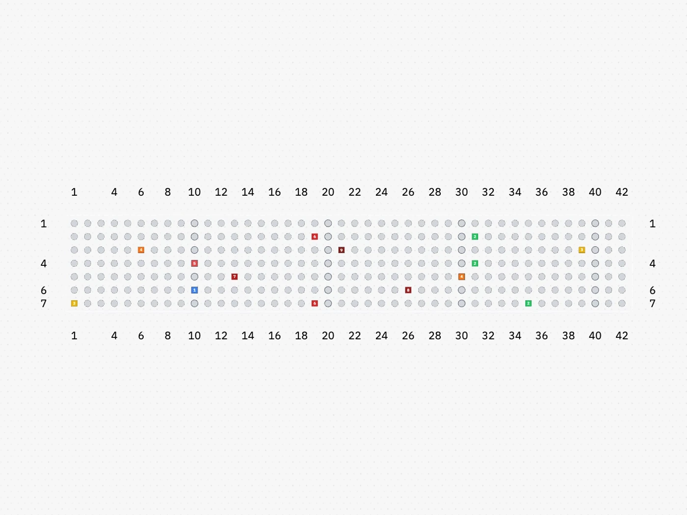 2D tube sheet map of a rectangular air cooler with severity markers