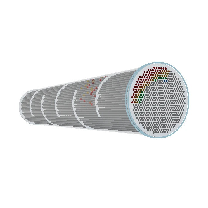 3D rendering of a heat-exchanger tube bundle with wall-loss indications